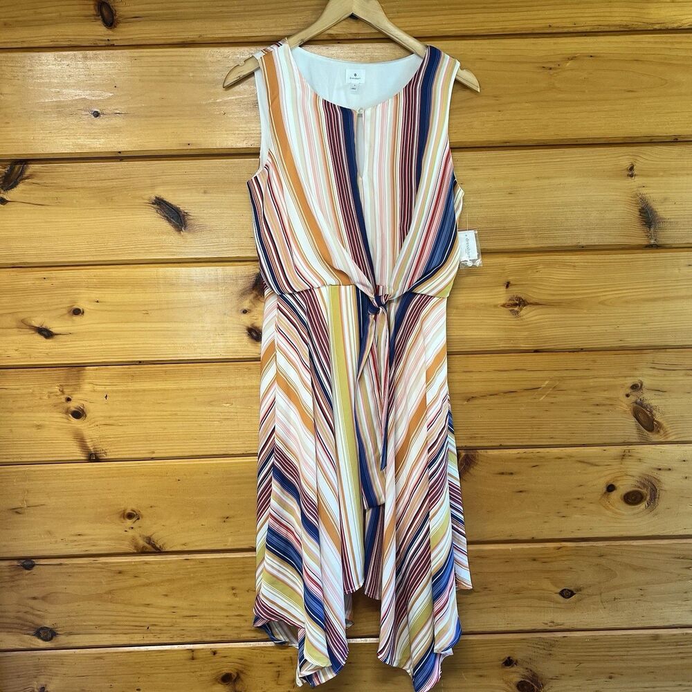 NWT Dressbarn Womens Multicolor Striped Asymmetrical Hem Midi Dress Size 8